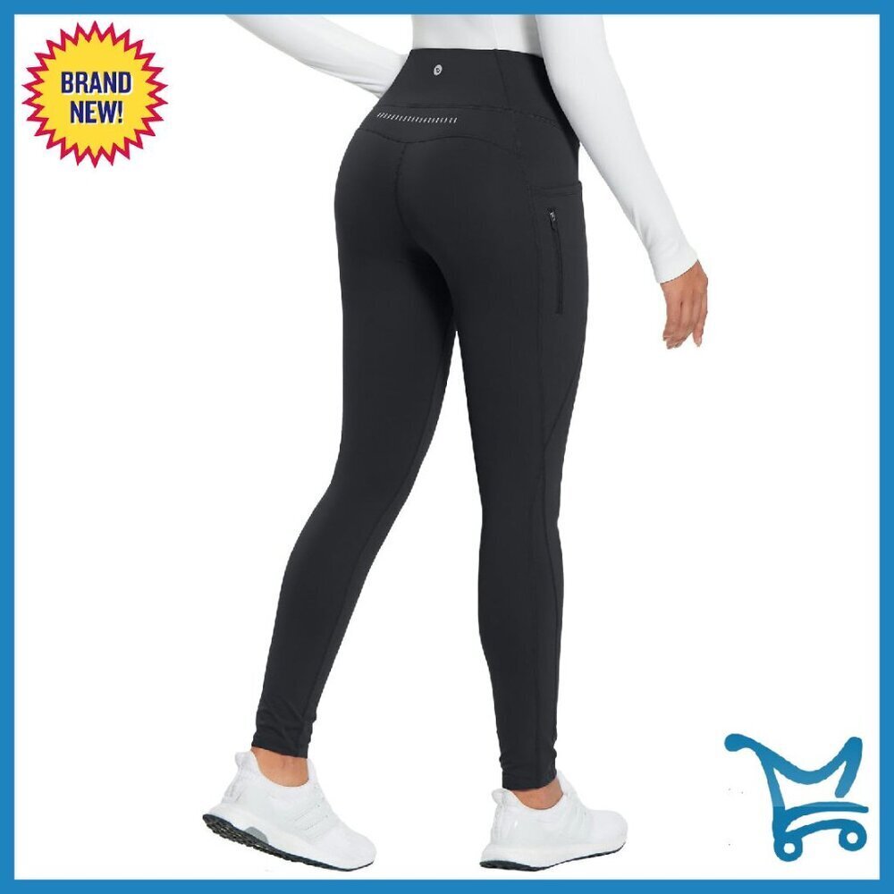 Fleece Lined Leggings Water Resistant High Waist Winter Running Pants